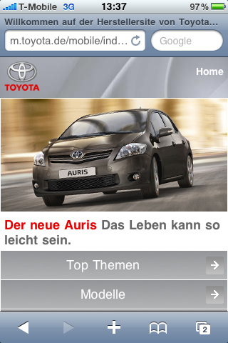 Die Toyota Webseite wird mobil - Startseite