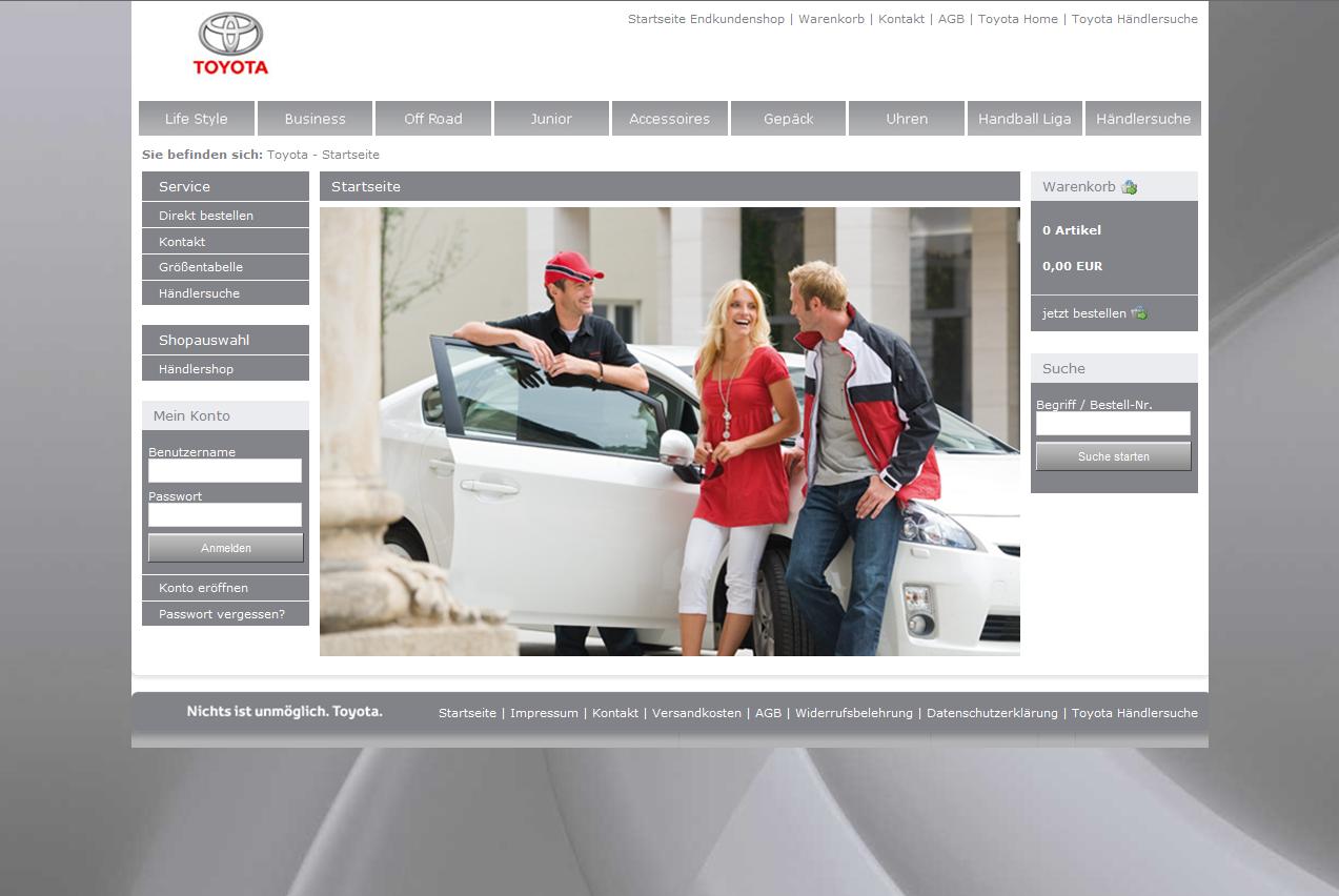 Startseite des Toyota Webshop