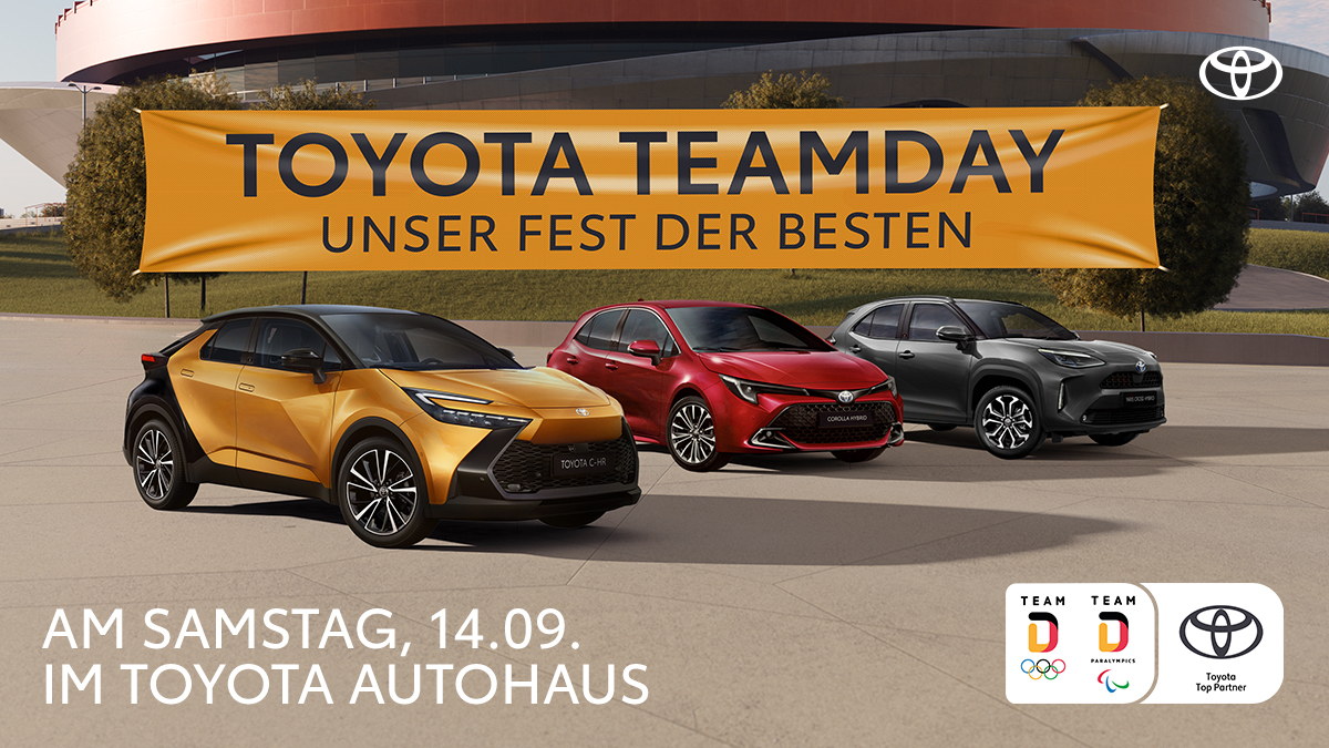 Toyota Teamday Modelle<br>
v.l.: Toyota C-HR,  Toyota Corolla Hybrid und Toyota Yaris Cross