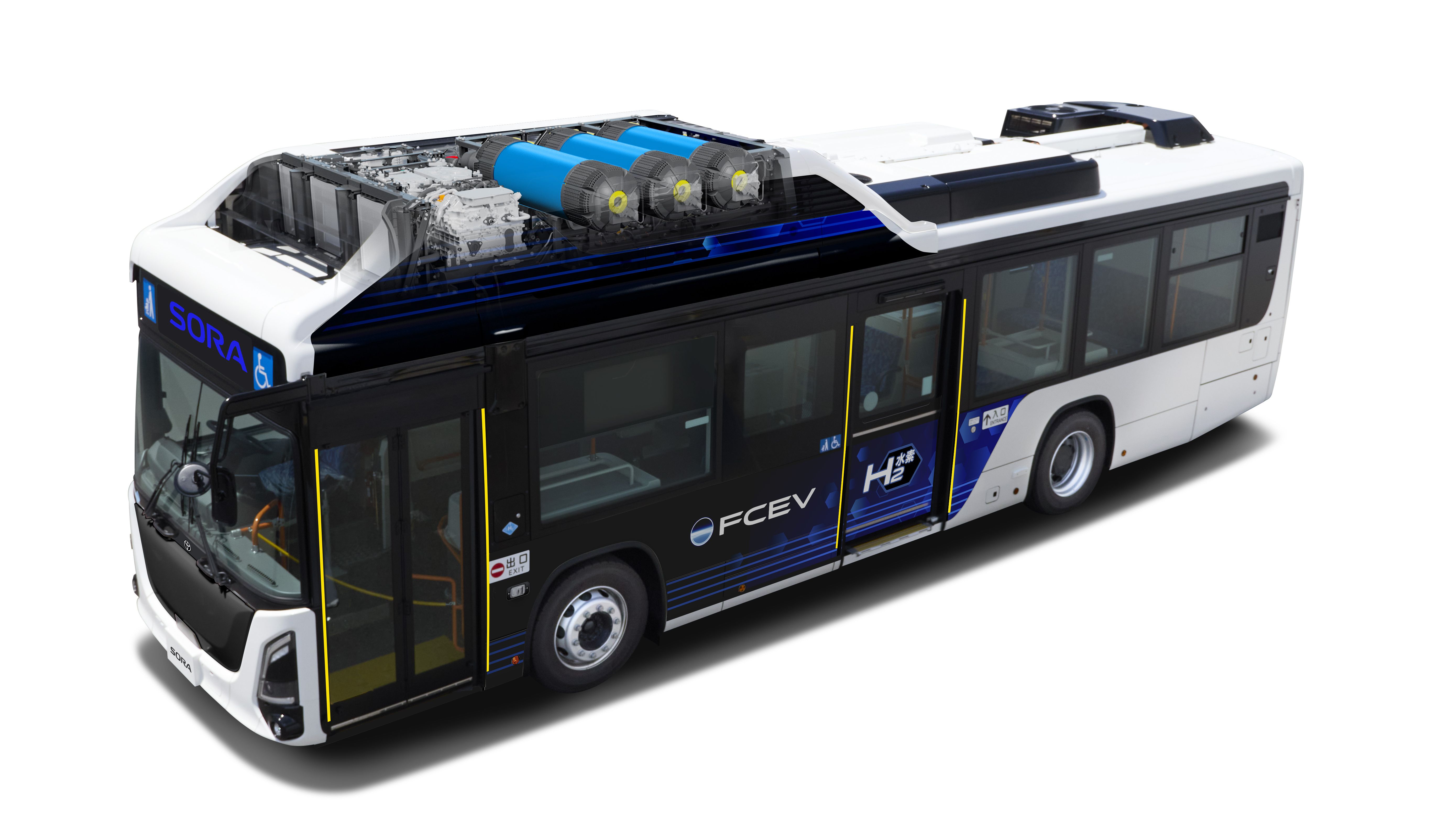 Toyota präsentiert neue Generation des Brennstoffzellenbusses Sora<br>
Gemeinsam mit Isuzu entwickelter Wasserstoffbus stärkt Wasserstoffmobilität im Nahverkehr